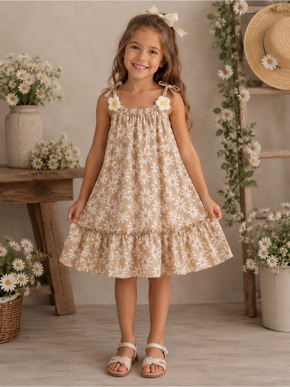 Rylee Faith Floral Daisy Girl Spaghetti Strap Dress